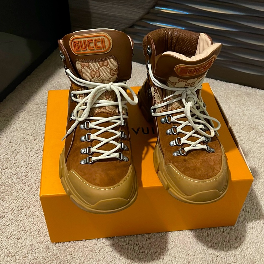 💯 Authentic Gucci Flashtrek Leather High Brown Mens 10 Boot 🥾
